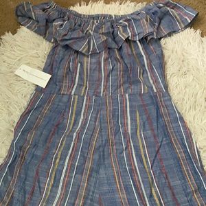 blue striped romper, size s